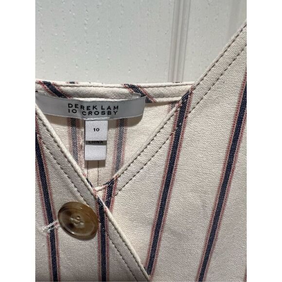 DEREK LAM 10 CROSBY Belted Asymmetrical Placket Pencil Striped Dress Size: 10 - Picture 5 of 6